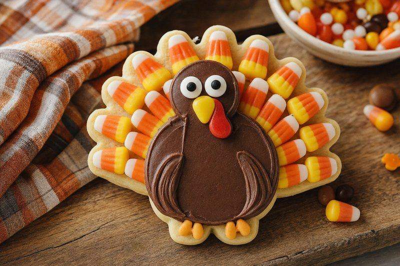 Easy Turkey Cookies Kids Can Help Decorate for Thanksgiving — AI-generated image