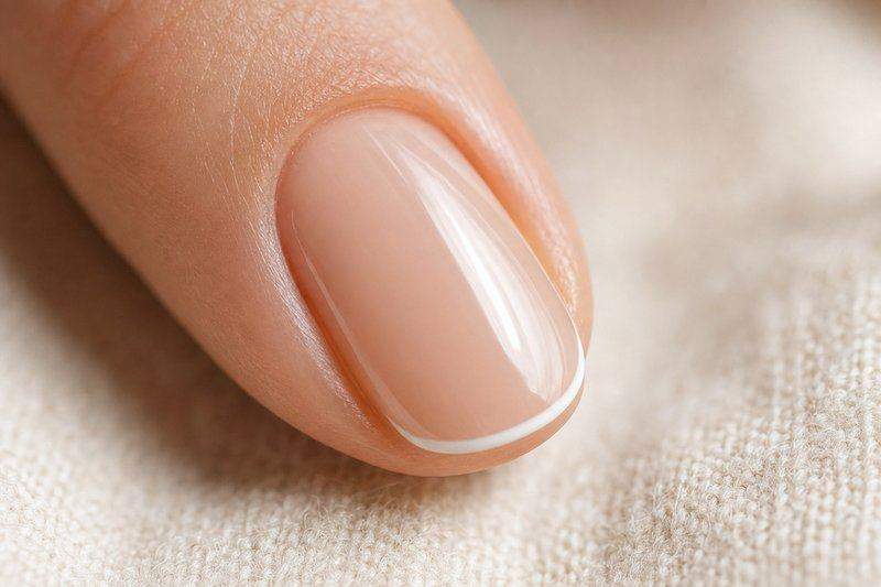 Extreme close-up of a single nail showing a modern micro-French tip detail — AI-generated image