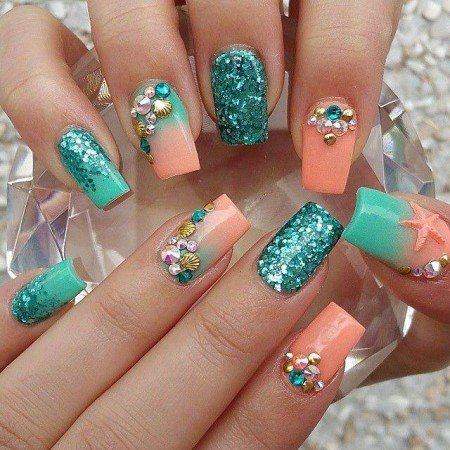Beach-themed summer nail art design