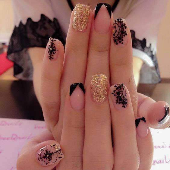 Spring-themed nail art design with pastel colors
