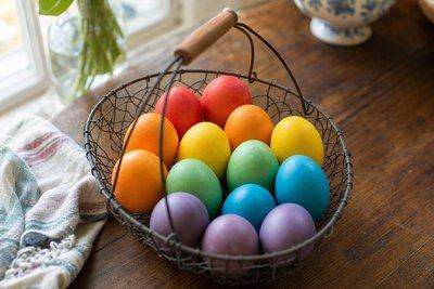 Rainbow dyed Easter eggs — AI-generated image